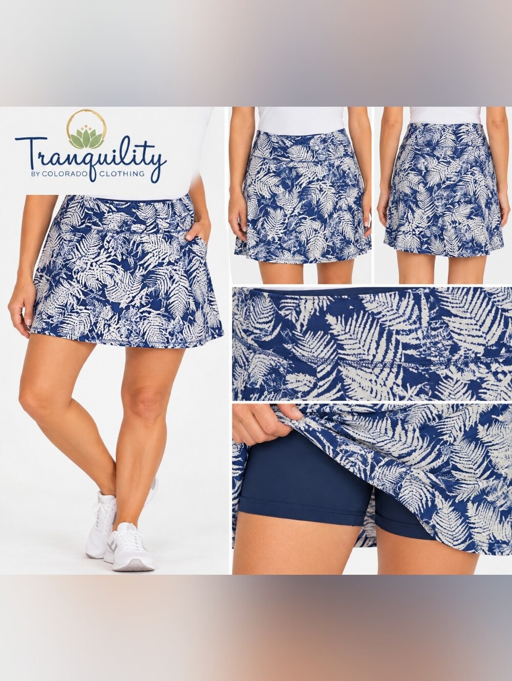 Tranquility Colorado Clothing XXL Blue Tropical Leaf Skort Stretch Athletic